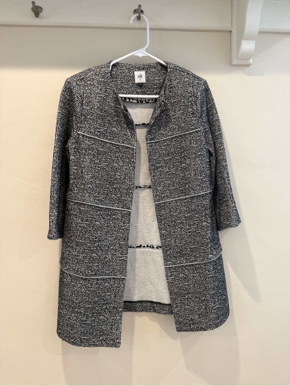 CAbi Black-and-White Textured Open-Front Jacket